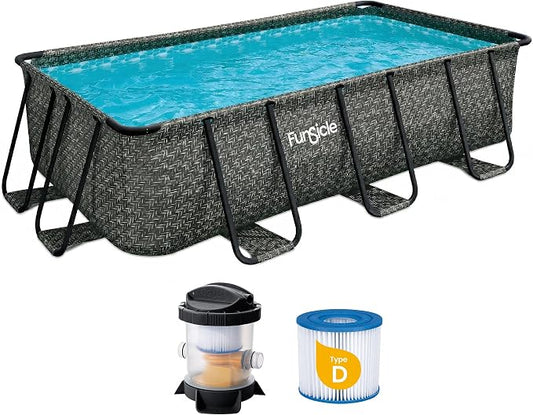 Funsicle Oasis Designer Lap 13' x 7' x 39.5” Rectangular Above Ground Swimming Pool, with FiltraBoost 800 GPH Filter Pump, Ladder & Repair Patch, Dark Herringbone