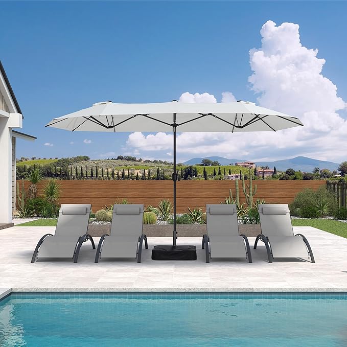 PURPLE LEAF 13ft Patio Market Umbrella with Base Double-Sided Rectangle Outdoor Table Sun Umbrellas with Crank 12 Heavy Duty Sturdy Ribs for Pool Beach Deck Backyard Cream