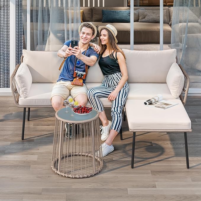 YITAHOME 3 Piece Patio Furniture Set Wicker Patio Sectional with Removable Cushions and Coffee Table All-Weather L-Shaped Sectional Conversation Sofa Set Outdoor Furniture Set for Backyard Porch