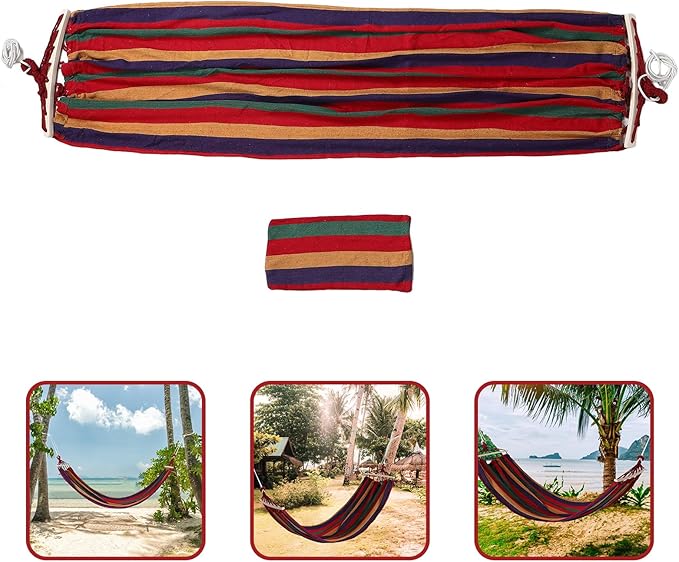 Homoyoyo Outdoor Camping Hammock Single Canvas Hammock 200x80cm Anti-Rollover Thickened Portable Hanging Bed with Curved Rod and Duckbill Buckle for Hiking and Backyard Use