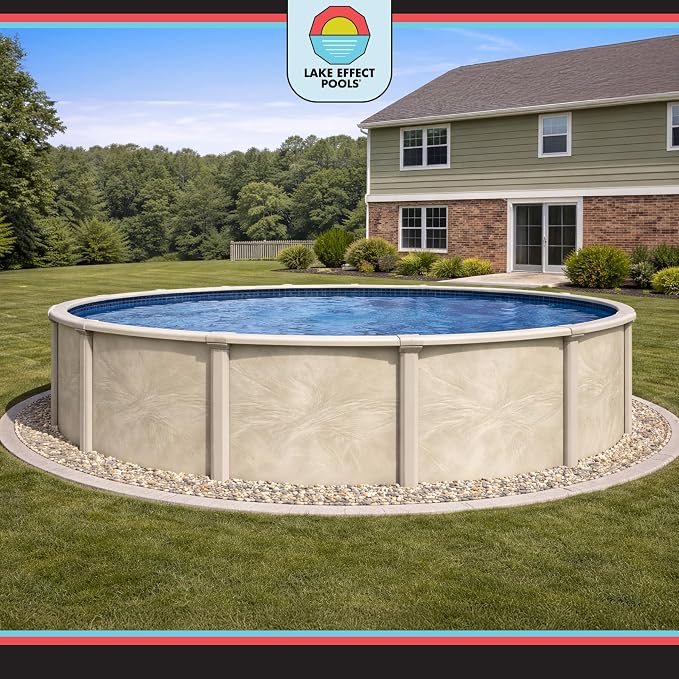 Lake Effect Pools 'Forever' 18 ft Round Above Ground Swimming Pool | 54 Inch Steel Side Walls | Kit Includes: 25 Gauge Overlap Liner & Widemouth Skimmer