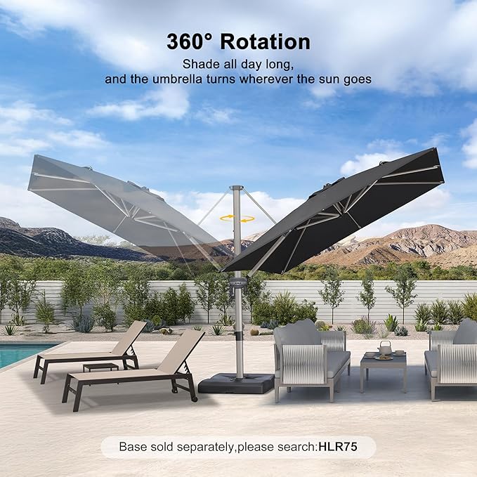 PURPLE LEAF 9’ X 9‘ Patio Umbrella Outdoor Cantilever Umbrella, Aluminum Offset Umbrella with Champagne Frame and 360° Rotation for Pool Deck Garden, Black