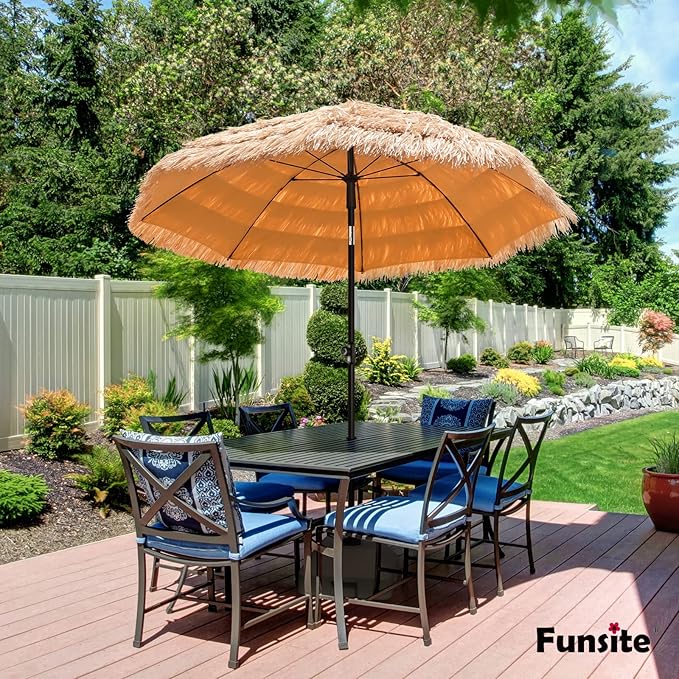 6/6.5/7.5/8ft Tiki Umbrellas for Outside, UV Protect Thatch Umbrella with Tilt Design, Thatch Patio Umbrella for Outdoor Tiki Bar, Tropical Palapa Tiki Hut Hawaiian Hula Beach Umbrella