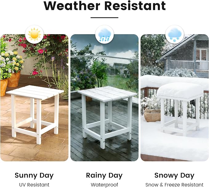 Kromax Outdoor Side Table, Adirondack Square Outdoor Patio Table, Easy Maintenance & Weather Resistant, HDPE End Tables for Backyard, Pool, Patio, Porch, White