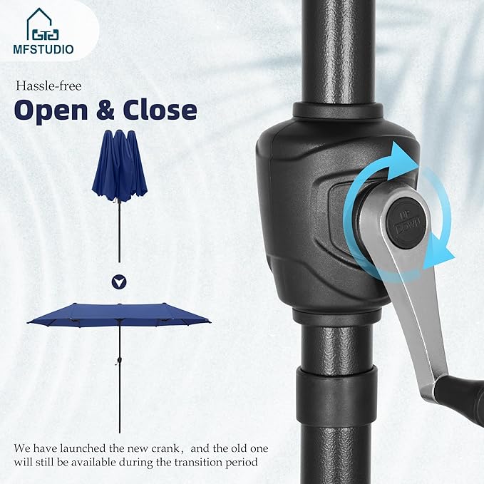 MFSTUDIO 13ft Outdoor Patio Umbrella, Double Sided Large Rectangular Umbrella Market Table Twin Triple Rectangle Umbrellas with Crank Handle for Outside Picnic Backyard Deck Pool (no base)