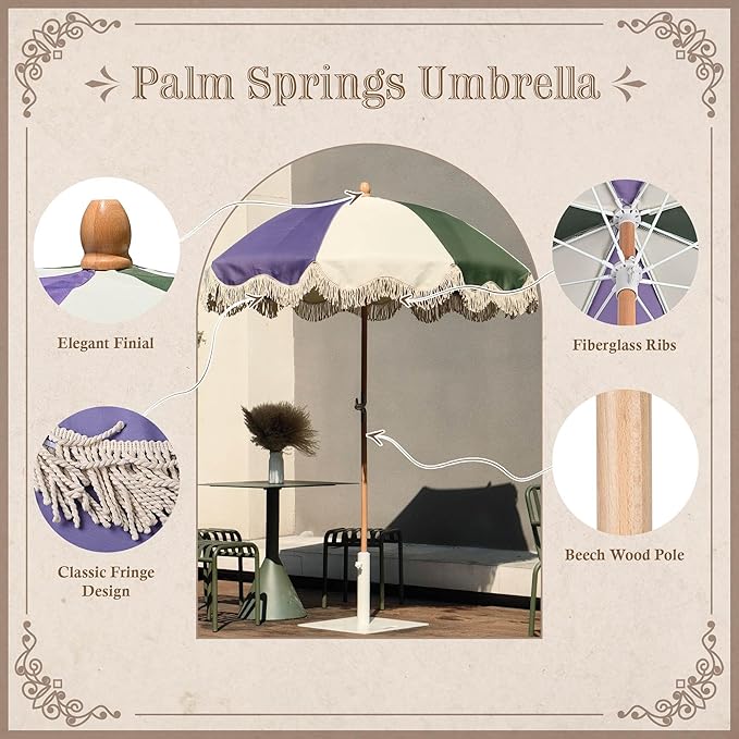 LAGarden Fringe Patio Umbrella with Carry Bag & Cover Vintage Wood for Event Outdoor Garden Yard Wedding Bistro Table