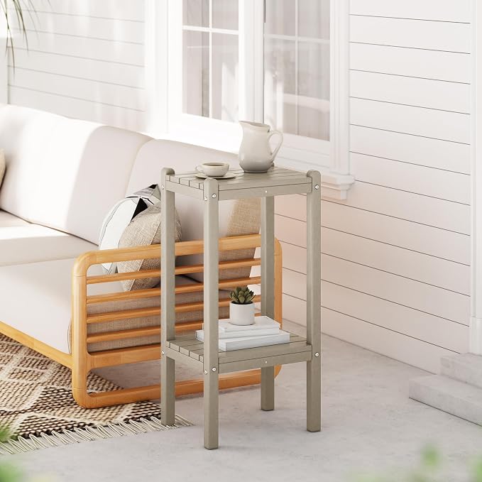 Costaelm Paradise 36"" Outdoor Adirondack HDPE 2-Tier Patio Side Table, Sand, COS02991