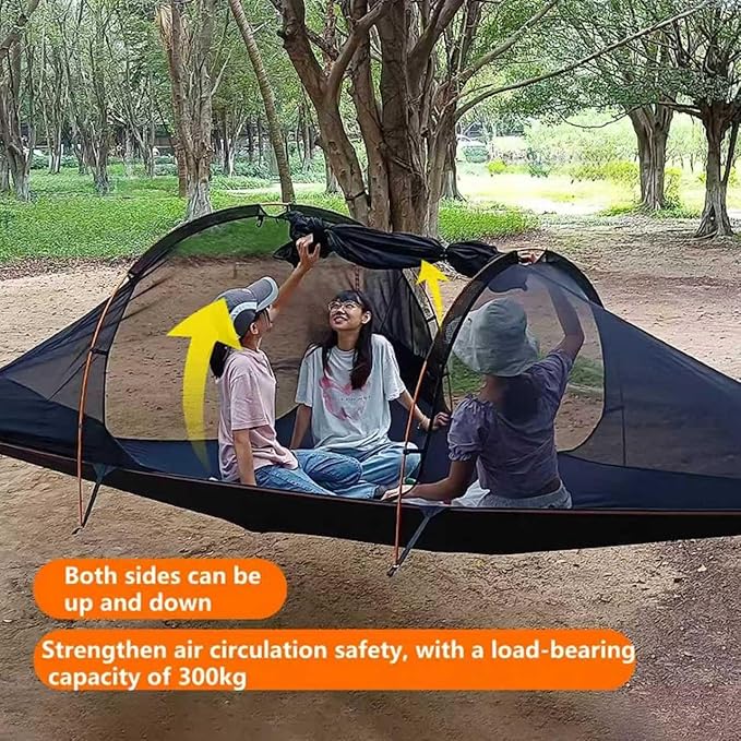 Camping Hammock Tent, Large Triangle Hammocks for 1-3 Persons-Portable Camping Hommock with Mosquito Net for Outside, Hiking Travel(Military Green)