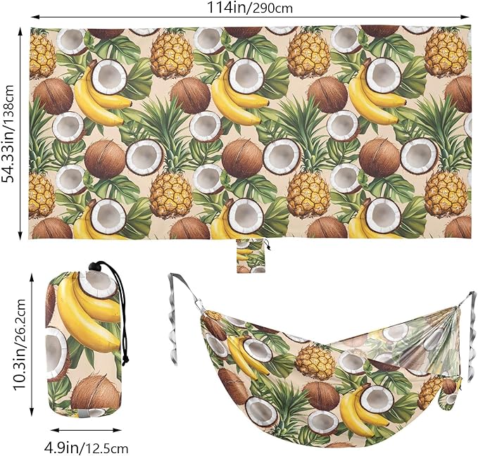Camping Hammock Outdoor Hammocks for Outside Banana Pineapple Coconut Beach Trees Portable Lightweight with Pockets Tree Straps Indoor Small