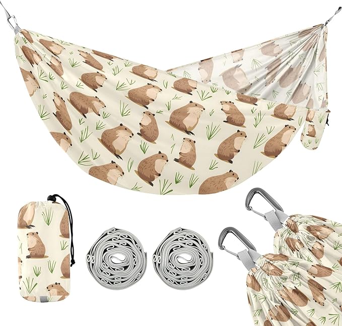 Camping Hammock Outdoor Hammocks for Outside Groundhog Grass Beach Trees Portable Lightweight with Pockets Tree Straps Indoor