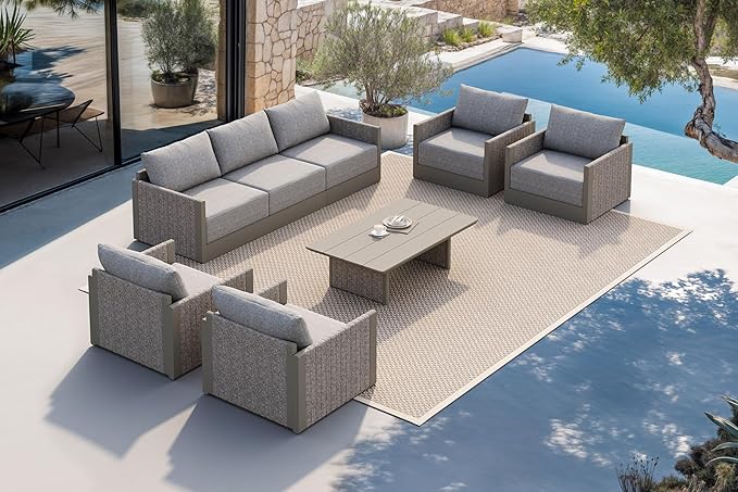 PURPLE LEAF Patio Furniture Set 8 Pieces Patio Conversation Sets Aluminum Furniture with Cushions and Aluminum Table Outdoor Couch Sectional Set Beige