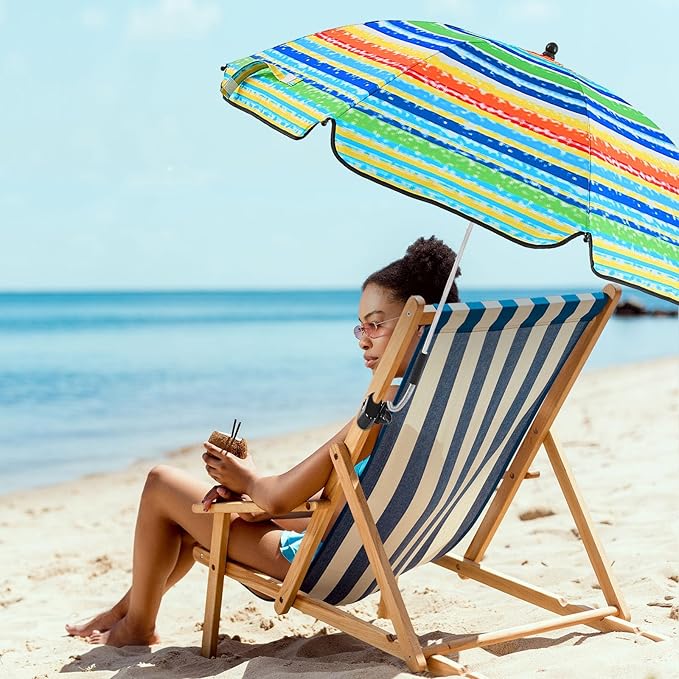 Buryeah 2 Pcs Beach Chair Umbrella Automatic with Universal Adjustable Clamp 44" UPF 50+ Portable Clamp on Beach Chair for Wheelchair Patio Golf Carts Camping