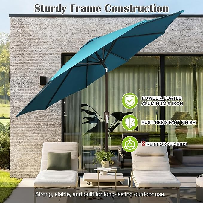 Blissun 10FT Outdoor Patio Umbrella, Outdoor Table Umbrella, Yard Umbrella, Market Umbrella with 8 Sturdy Ribs, Push Button Tilt and Crank