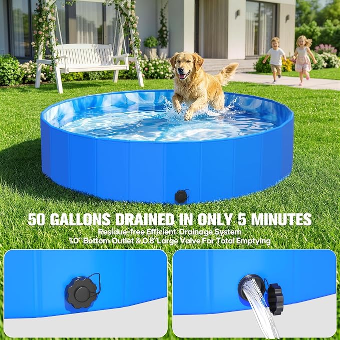 2026 Foldable Dog Kiddie Pool,Portable Hard Plastic Dog Pool,Thickened Kids Swimming Pool For Small Dogs,Collapsible Pet Pool,NonSlip Foldable Plastic Dog Wading Pool,Bathtub For Puppy,48*12in