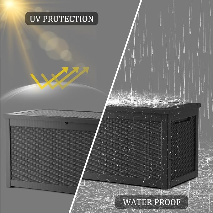 320 Gallon Resin Deck Box Waterproof Outdoor Storage Box for Patio Furniture Pool Accessories Indoor Storage for Cushion Garden Tools, Black