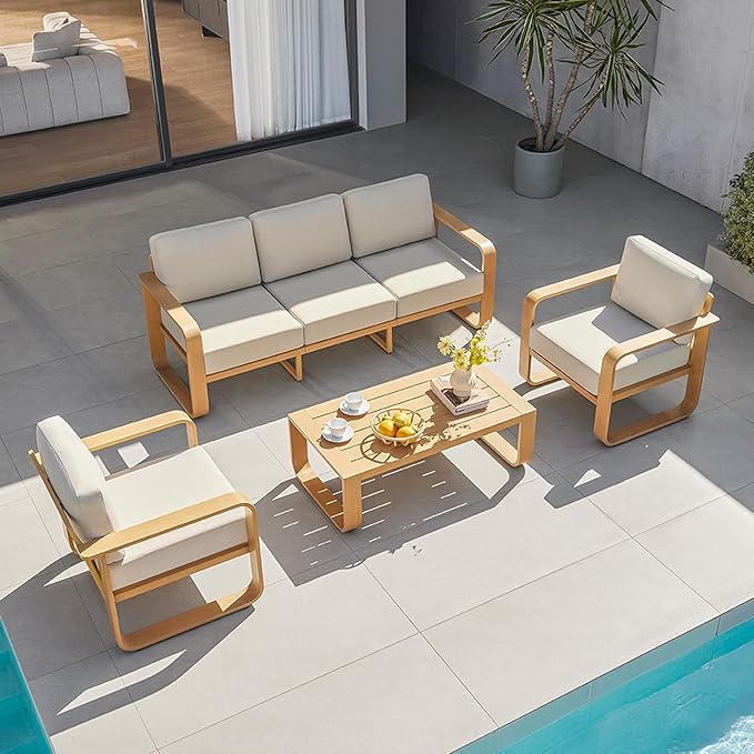 CHITA Aluminum Patio Furniture Sets, 5 Seats Patio Conversation Sets with Coffee Table, 4 Pieces Patio Sofa Sets with Thickened Olefin Fabric Cushion for Backyard, Garden, Balcony and Poolside