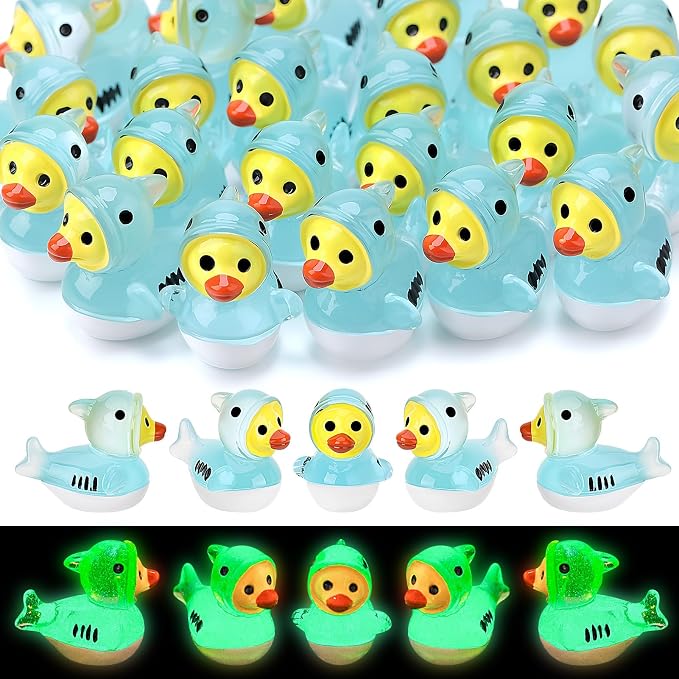 30 Pcs Luminous Shark Ducks, Mini Shark Resin Ducks Bulk | Glow in The Dark Toy Figurines for Birthday Party Favors Landscape Aquarium Decor (Glowing Duck)
