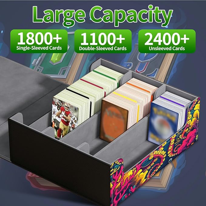 Large Card Deck Box for MTG, Fits 1200+ Sleeved Cards, PU Leather Storage Case with Strong Magnetic Closure, Multiple Colors for TCG CCG Baseball Card Collections, Octopus Ocean Bottom