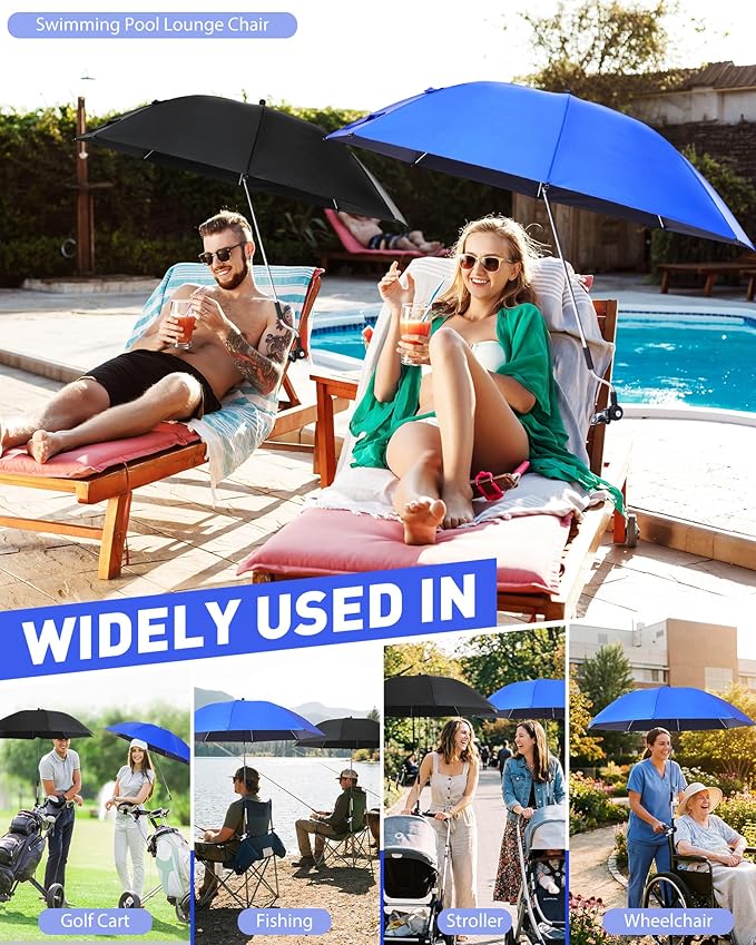 Shinylin 4 Pcs Beach Chair Umbrellas with Clamp 360° Adjustable 42" Umbrellas for Chairs Upf50+, Stroller, Fishing, Camping, Patio, Wheelchair, Golf Cart (Chair Not Included)
