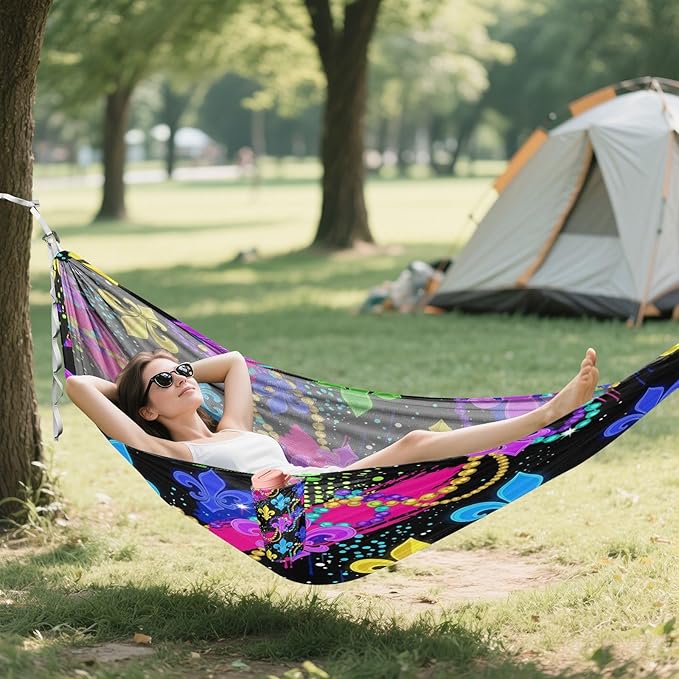 Hammocks for Outside Mardi Gras Elements Camping Hammock Portable Hammocks with Tree Straps and Carry Bag Camping Accessories for Hiking Beach Outdoor