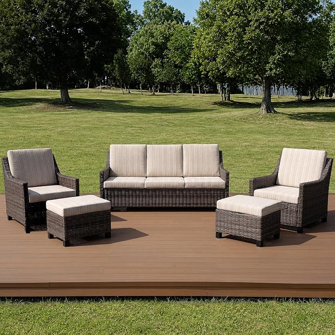 Wicker Patio Conversation Set, Outdoor Patio Chair Set with Deep Seating, Wide Armrests & Thick Cushions, All-Weather Outdoor Furniture Set for Patio, Porch, Deck & Backyard