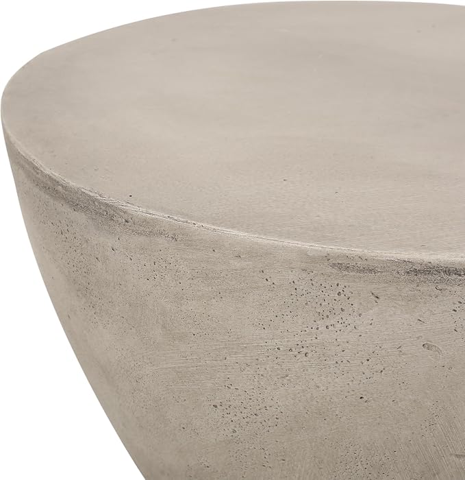 Outdoor Side Table Hourglass Concrete Side Tables Travertine End Table Faux Stone Small Coffee Tables for Patio, Garden Stool Plant Stand for Porch, Backyard, Waist Drum-Cement 15.25"*18"Liget Grey