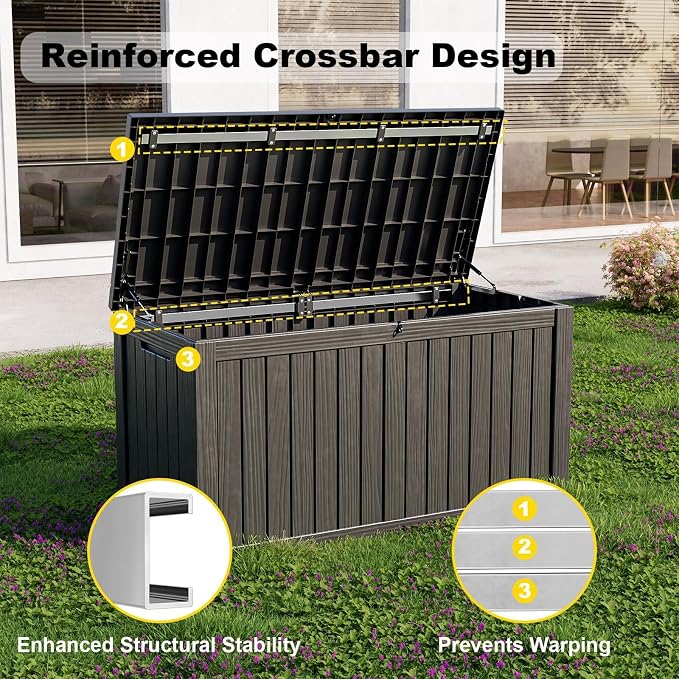 DRATO 180 Gallon Large Resin Outdoor Storage Box with Lid, Lockable Waterproof Weatherproof Deck Bin, Perfect for Patio Cushions, Garden Tools and Pool Accessories, Black