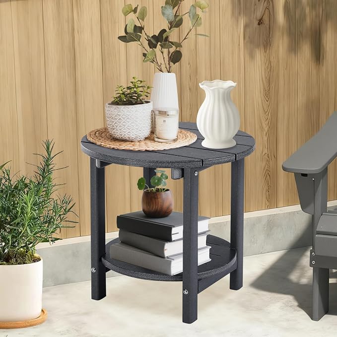 LZRS Adirondack Side Table Double End Table, Outdoor Coffee Tables for Patio, Backyard,Pool, Indoor Companion, Easy Maintenance & Weather Resistant(Grey)