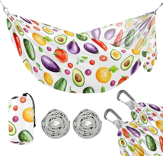 Camping Hammock Outdoor Hammocks for Outside Avocado Tomato Eggplant Beach Trees Portable Lightweight with Pockets Tree Straps Indoor