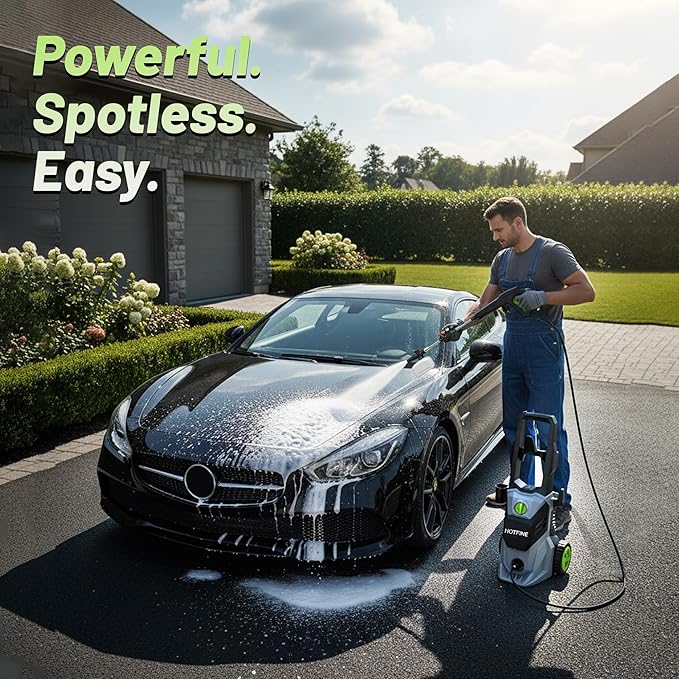 Car Washer, 23FT High-Elastic Hose with 4 Quick Connect Nozzles, Car Cleaning Tool,Washer Cleaning Machine for Cars, Fences, Patios, Decks, Patios and Driveway, Grey