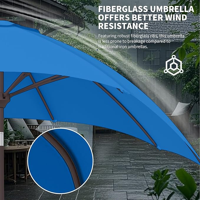 Kingdura 9FT Outdoor Patio Umbrella, Market Table Umbrella with Push Button Tilt and Crank, 8 Sturdy Fiberglass Ribs, UV Protection for Pool, Lawn, Deck, Backyard, Garden (Royal blue)