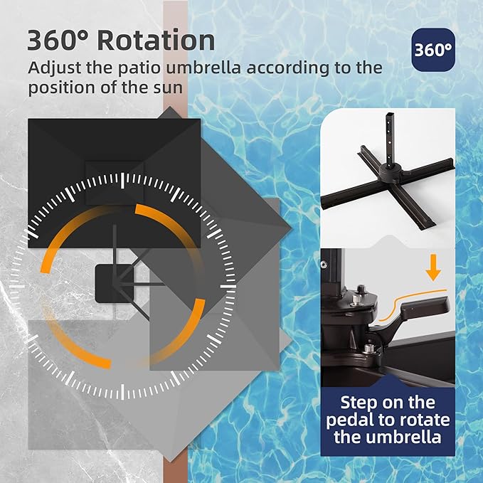 9x12 FT Patio Umbrella with LED Lights Cantilever Outdoor Large Heavy Duty Rectangle Aluminum Offset Umbrellas Double Top 360 Rotation 7 Tilt Adjustment for Pool Deck Garden, Black