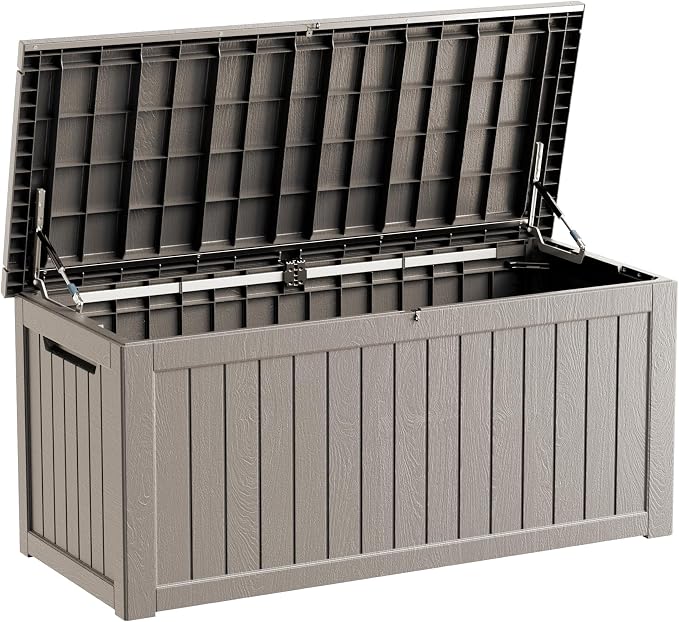 270 Gallon Heavy Duty Deck Storage Box, Extra Large Storage Organizer for Patio Furniture Accessories, Garden Tools, Indoor Storage for Cushion, Slate Grey