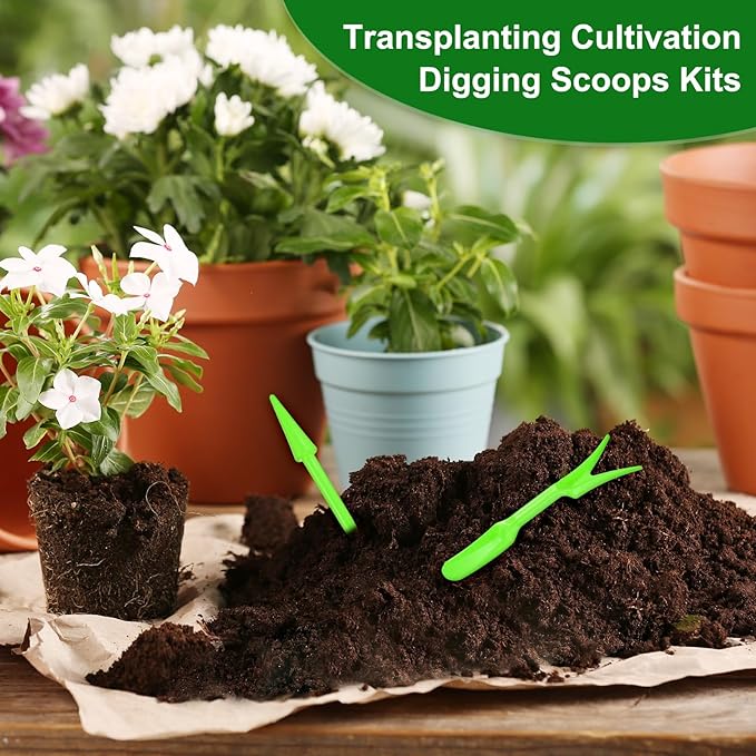 M METERXITY 12-Pack Mini Garden Hand Succulent Transplanting Tools, Plastic Seedlings Dibber Sowing Digging for Repotting/Lawn Maintenance/Plant Care, Small Gardening Tools [Green]