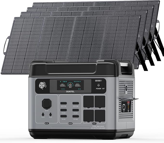 Portable Power Station, 2048Wh LiFePO4 Solar Generator with Panels Included, 3200W (Surge 6000W) AC Output Power Supply, 1800W Fast Charging, 10ms UPS, 16 Outlets for Home Backup RV Camping Emergency