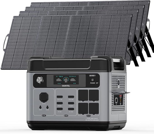 Portable Power Station, 2048Wh LiFePO4 Solar Generator with Panels Included, 3200W (Surge 6000W) AC Output Power Supply, 1800W Fast Charging, 10ms UPS, 16 Outlets for Home Backup RV Camping Emergency