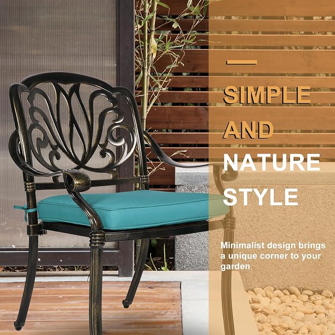 3-Piece Outdoor Patio Dining Set, All-Weather Cast Aluminum Patio Furniture Set for Backyard Garden Deck with 2 Cushioned Chairs and 31” Round Table, 2" Umbrella Hole, Ocean Blue