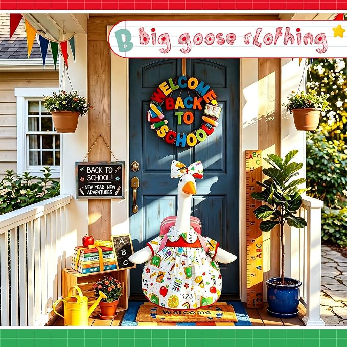 Mindsoft Back to School Porch Goose Outfit Teacher Goose Clothes Costume Statues Decor for 23" school Classroom Lawn Garden Patio Outdoor Statues(Backpack Style - White)