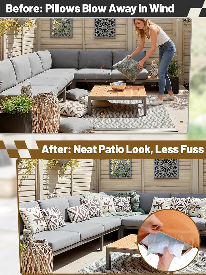 Apipi Wind Resistant Weighted Pillow Inserts for Outdoor - 4 Pack 1lb Each Hidden Weighted Inserts Help Keep Pillows in Place, Easy to Install & Remove for Windy Patios, Beach & Desert, 8" x 7"