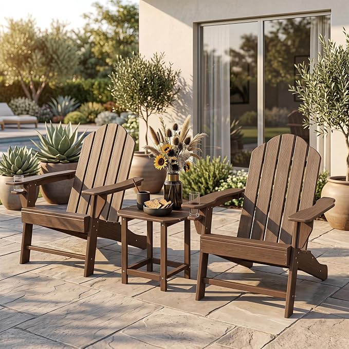 Tangkula Outdoor Side Table, Weather Resistant Adirondack Table, Outdoor Indoor Chairside End Tables, Waterproof HDPE, for Patio Poolside Porch Backyard, Easy Assembly, 19 x 14.5 x 18 Inch (1, Brown)