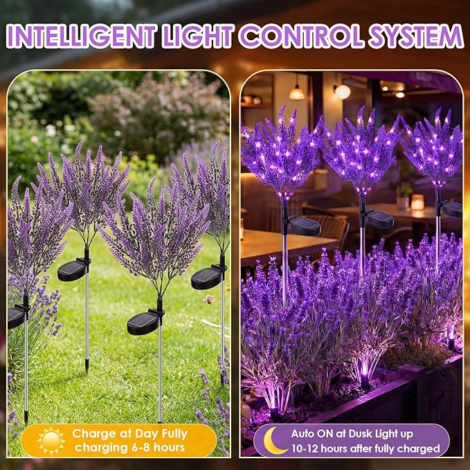 VIHOSE 4 Pack Purple Solar Lavender Stake Lights IP65 Waterproof Outdoor LED Flower Light with Upgraded Solar Panel for Outside Yard Patio Landscape Lawn Garden Decorative for Mom Grandma Gifts