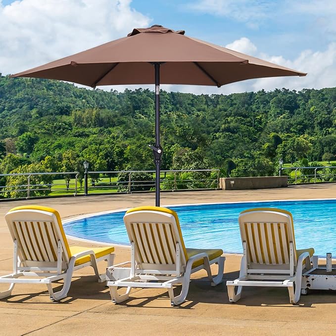 GDY 7.5FT Patio Umbrella Outdoor Table Umbrella,Market Umbrella with Push Button Tilt and Crank for Garden, Lawn, Deck, Backyard & Pool (Coffee)