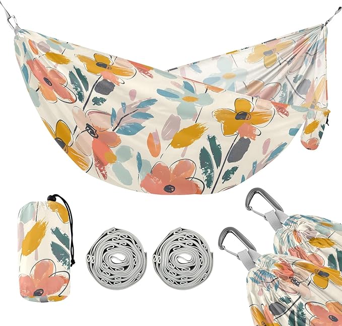 Camping Hammock Outdoor Hammocks for Outside Graffiti Pastel Flowers Beach Trees Portable Lightweight with Pockets Tree Straps Indoor Small