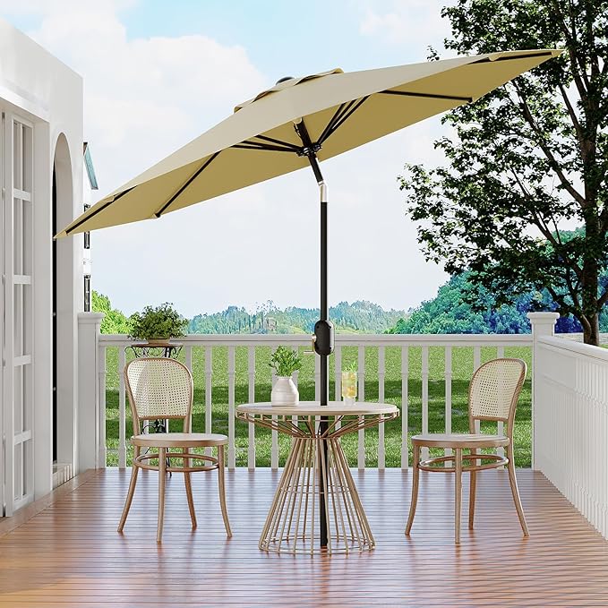 10Ft Patio Umbrella - 8 Sturdy Ribs Outdoor Table Umbrella with Crank Lift & Push Button Tilt - Market Umbrella for Pool, Deck, Yard, Garden - Turquoise