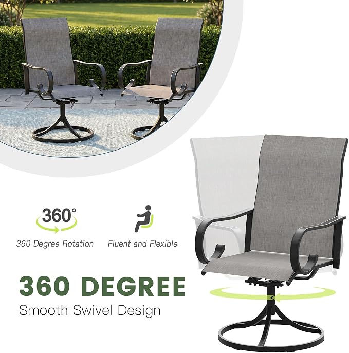 9 Pieces Patio Dining Set, 8 Outdoor Swivel Dining Chairs with 60.1" Round Metal Outdoor Dining Table with Umbrella Hole for Garden Backyard Deck, Grey