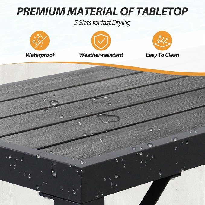 Outdoor Bar Table, 47” Patio Bar Height Table, Bar Counter Pub Dining Table with Waterproof Top for Balcony，Garden, Yard, Poolside (Black)