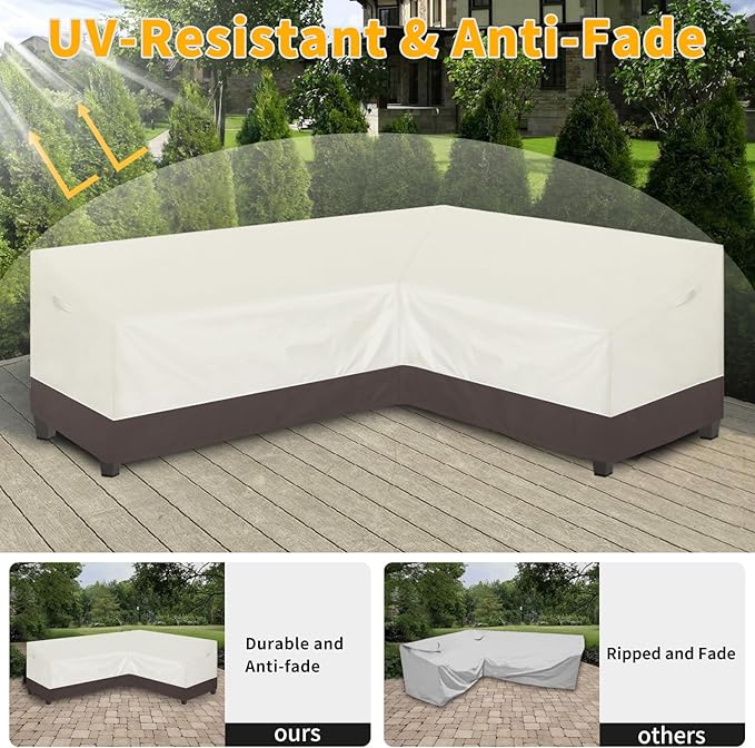 Easy-Going Outdoor L-Shaped Sectional Sofa Cover 104"X83" UV Resistant Patio Sectional Couch Cover Waterproof Lawn Patio Furniture Cover (Right Facing, Beige/Brown)