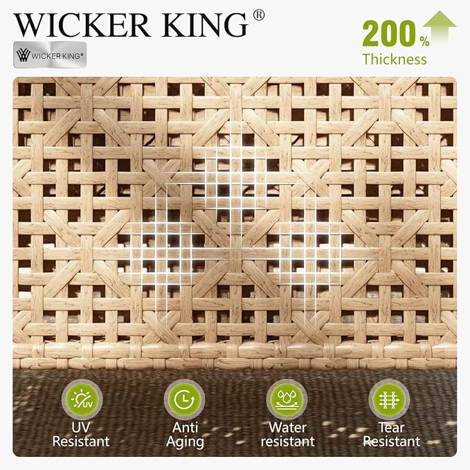 Sophia and William Wicker Patio Furniture Set, 7 Pieces Rattan Outdoor Conversation Sets, L-Shaped Yellow Patio Sectional Sofas Boho Modular Couch Set with Coffee Table for Yard Porch, Beige Cushion