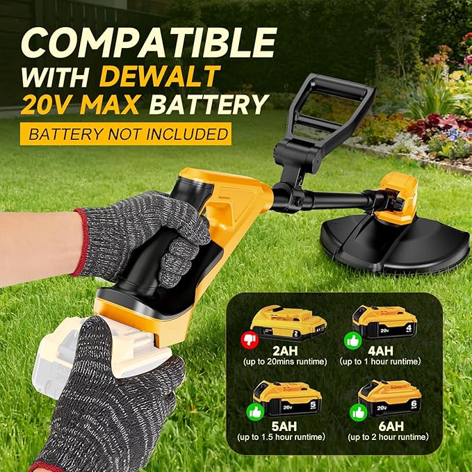 20000RPM Brushless Cordless String Trimmer for Dewalt 20v Battery(Battery Not Included), 3-in-1 Weed Wacker Edger Grass Trimmer with Wheel, Lightweight Weed Eater Battery Powered w/8 Line Spools