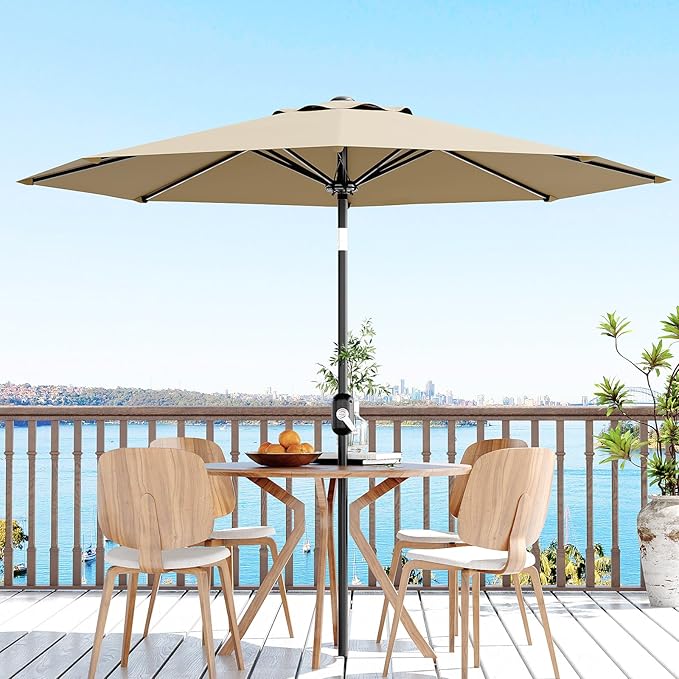 10Ft Patio Umbrella - 8 Sturdy Ribs Outdoor Table Umbrella with Crank Lift & Push Button Tilt - Market Umbrella for Pool, Deck, Yard, Garden - Turquoise